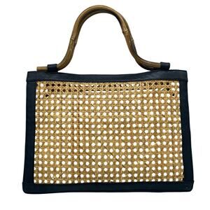 Sarah Stewart Black Brown Reece Woven Handbag Retro Leather Bamboo Resort